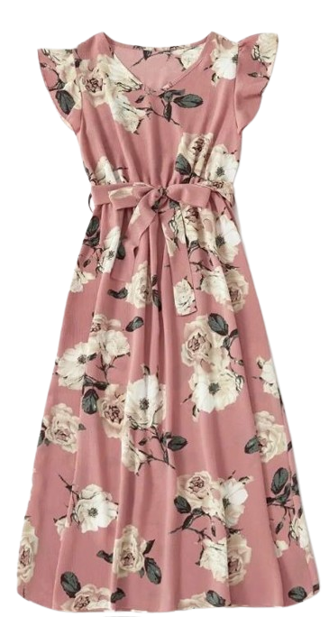 Floral Ruffle Sleeved Midi Dress W
