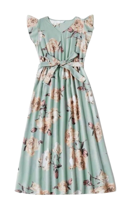 Floral Ruffle Sleeved Midi Dress W