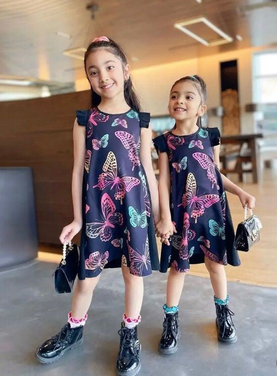 Navy Blue Butterfly Printed Mini Dress