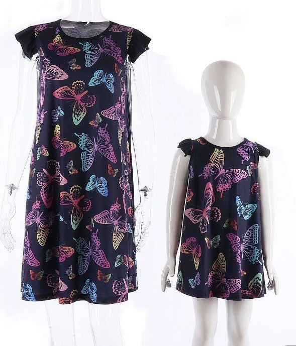 Navy Blue Butterfly Printed Mini Dress