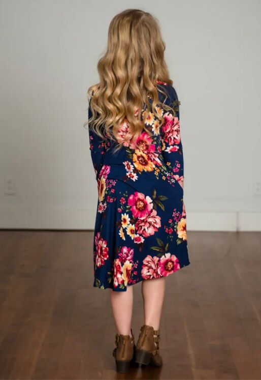 Navy Blue Floral Printed Midi Dress