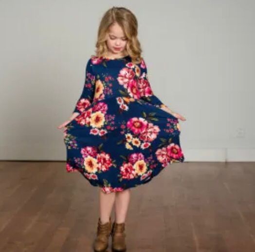 Navy Blue Floral Printed Midi Dress