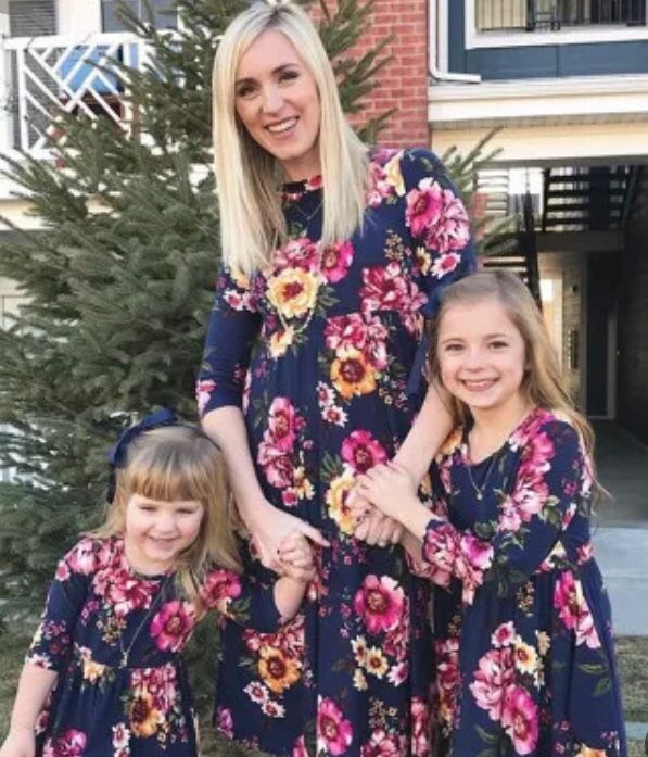 Navy Blue Floral Printed Midi Dress
