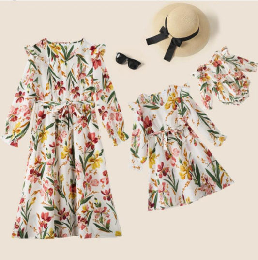 White Summer Floral Print Midi Dress MD