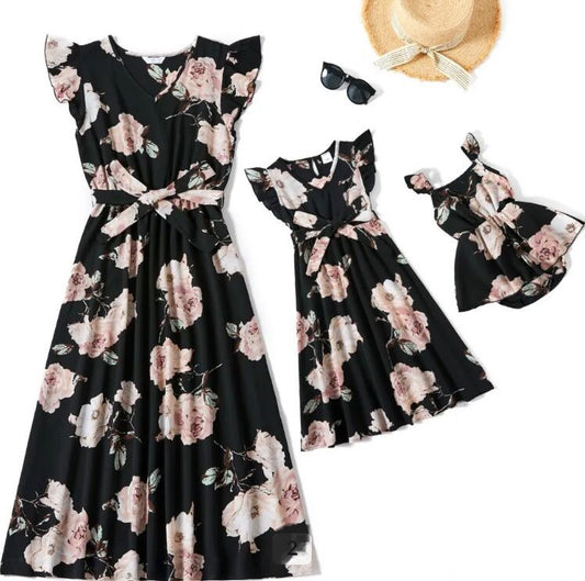 Floral Ruffle Sleeved Midi Dress MD