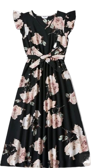 Floral Ruffle Sleeved Midi Dress W