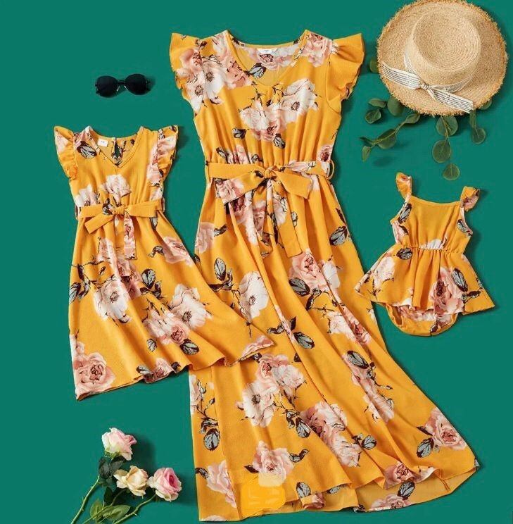 Floral Ruffle Sleeved Midi Dress MD