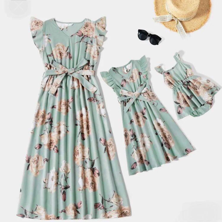 Floral Ruffle Sleeved Midi Dress MD