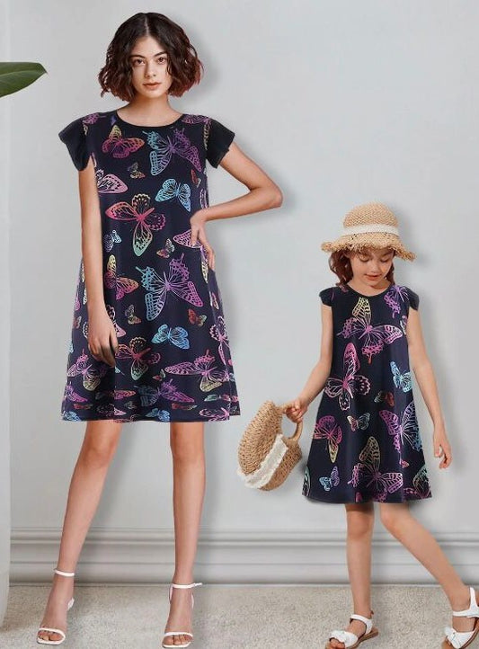 Navy Blue Butterfly Printed Mini Dress
