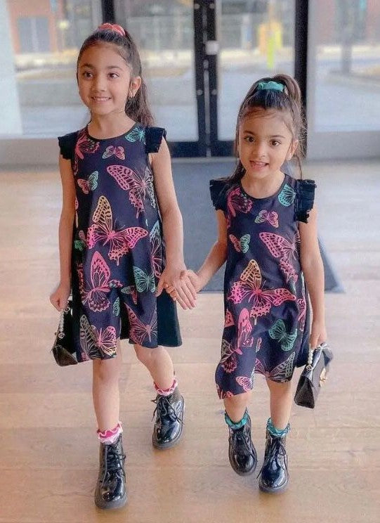 Navy Blue Butterfly Printed Mini Dress