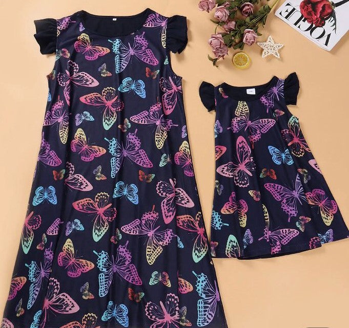 Navy Blue Butterfly Printed Mini Dress