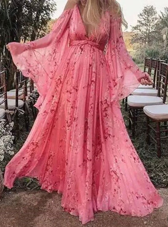 Sexy Deep Vneck Tulle Long Maternity Gown