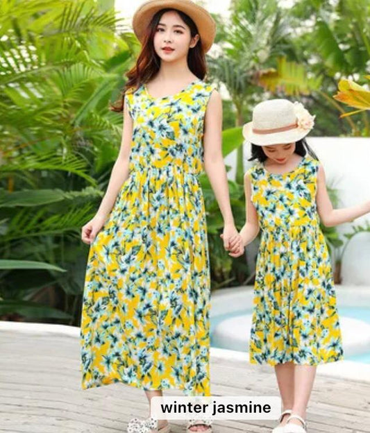 White Yellow Jasmine Flowers Print Midi Dress