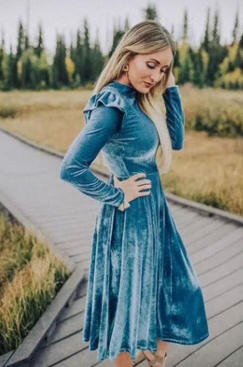 Fleece Long Sleeve Floral Midi Dress