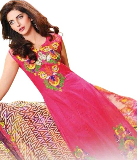 Rani Pink With Multi Geometric Print Pakistani Lawn Suit Fabric