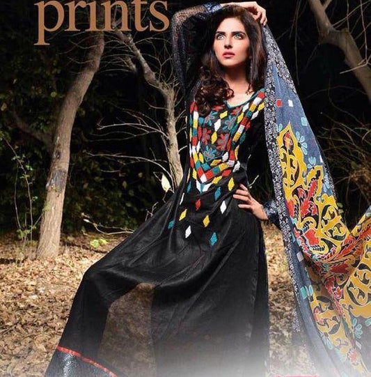 Black With Printed Dupatta Pakistani Lawn Suit Fabric